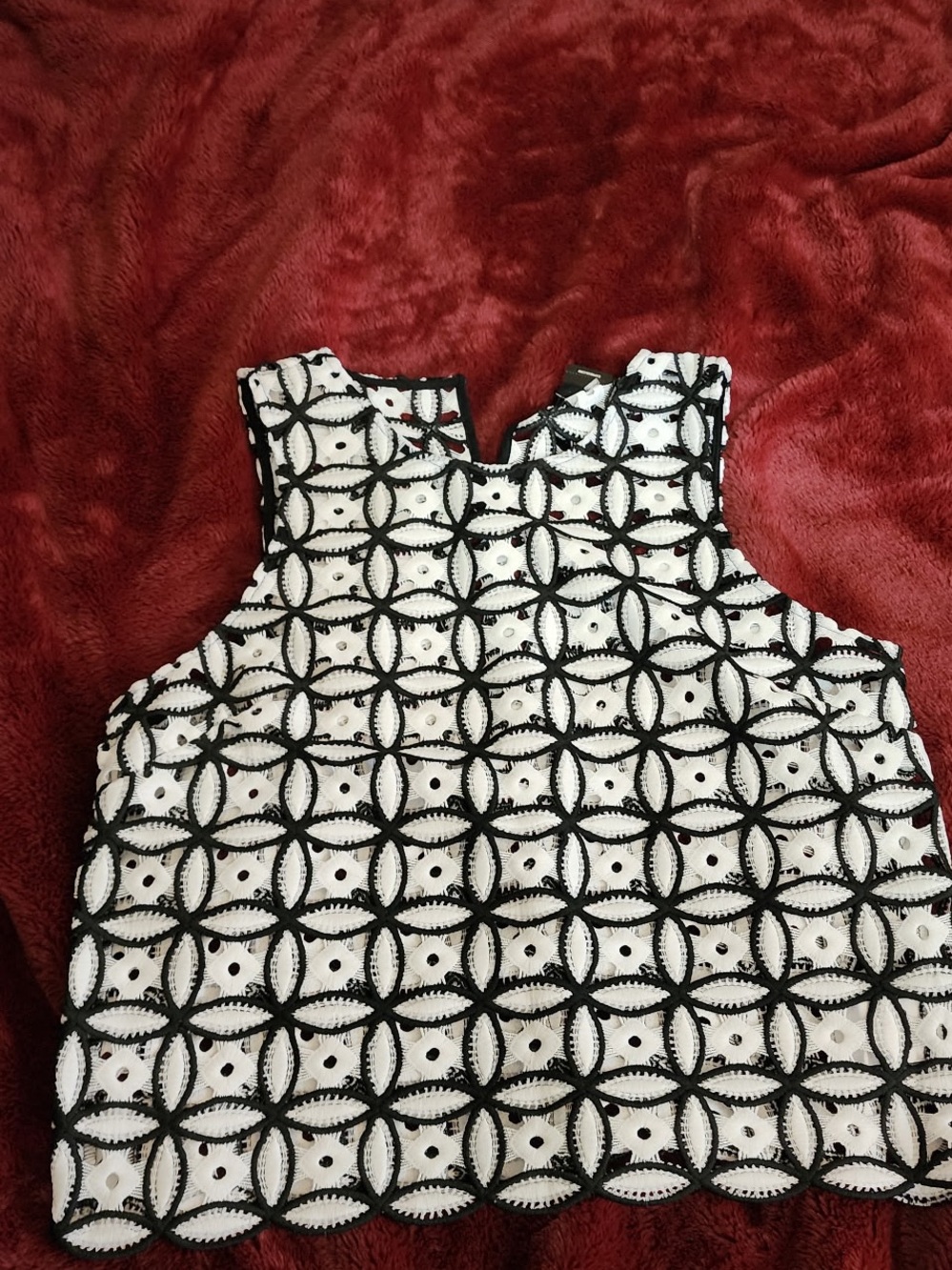 Express Black and White Cutout Floral Lace Tank